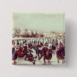 Badge Carré 5 Cm Central Park, hiver : Le carnaval de patinage