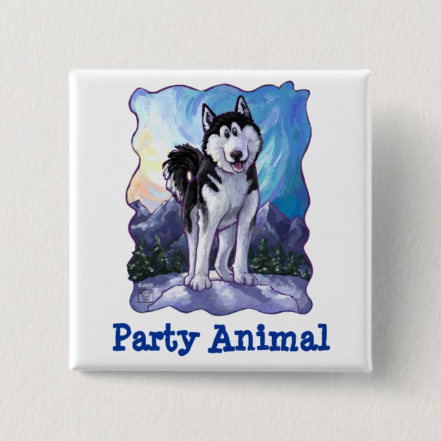 Badge Carré 5 Cm Centre du parti Husky (Devant)