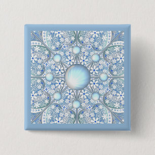 Badge Carré 5 Cm Céramique Lace bleu clair