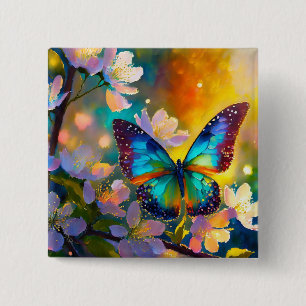 Badge Carré 5 Cm Cerise Imaginaire Sunrise Papillon 