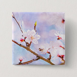 Badge Carré 5 Cm Cerise Japonaise - Sakura En Fleur