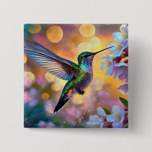 Badge Carré 5 Cm Cerisier Imaginaire Sunrise Hummingbird 