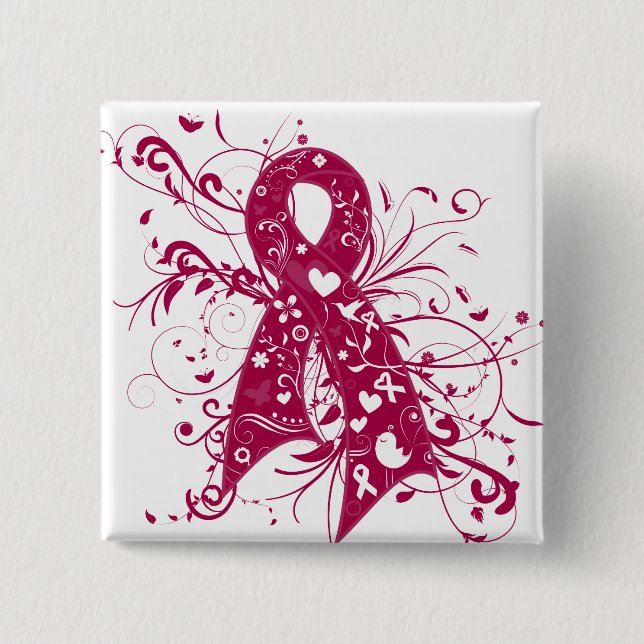Badge Carré 5 Cm Cerveau Aneurysme Floral Éperons Ruban (Devant)