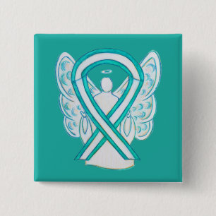 Badge Carré 5 Cm Cervical Cancer Sensibilisation Ruban Angel Bouton