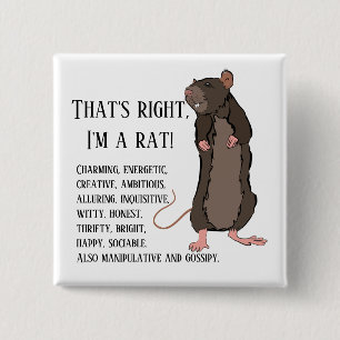 Badge Carré 5 Cm C'est vrai, je suis un rat !