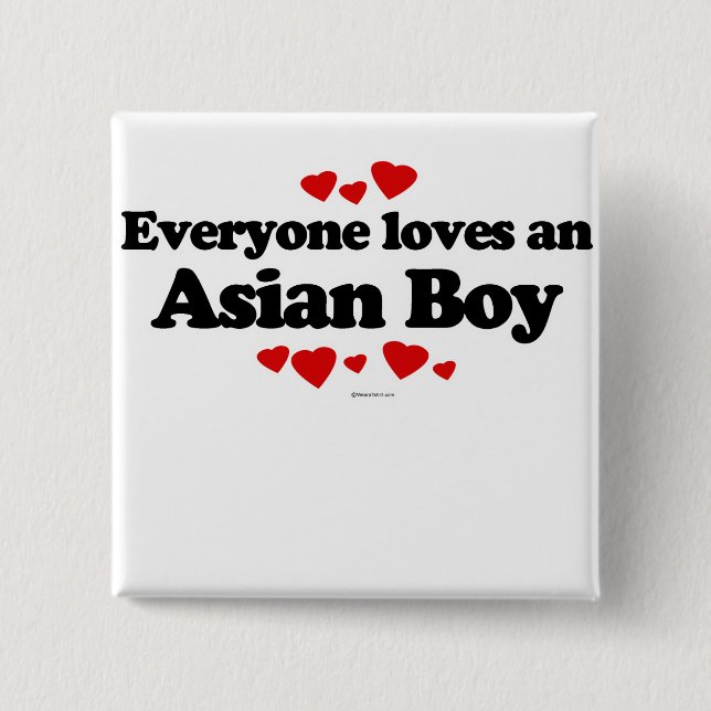 Badge Carré 5 Cm Chacun aime un garçon asiatique (Devant)