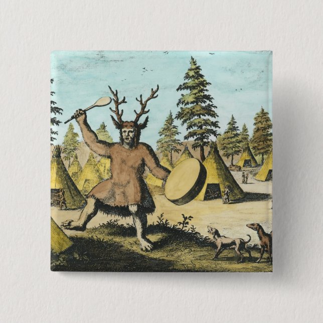 Badge Carré 5 Cm Chaman de Natif américain (Devant)
