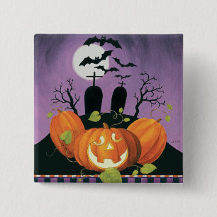 Badge Carré 5 Cm Chambre hantée par Halloween éffrayante