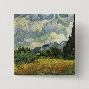 Badge Carré 5 Cm Champ de blé avec Cyprès, Vincent Van Gogh