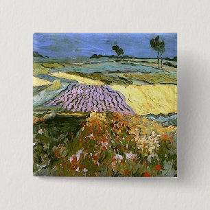 Badge Carré 5 Cm Champs de blé près d'Auvers Van Gogh