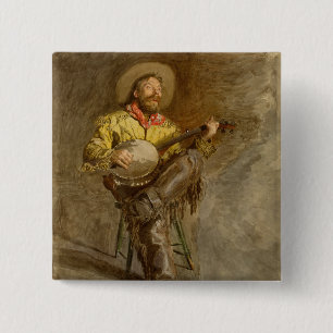 Badge Carré 5 Cm Chantant Cowboy Espagnol avec Banjo Joue une chans