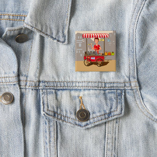 Badge Carré 5 Cm Chariot de nourriture de rue avec vendeur souriant