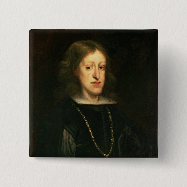 Badge Carré 5 Cm Charles II de l'Espagne (Devant)