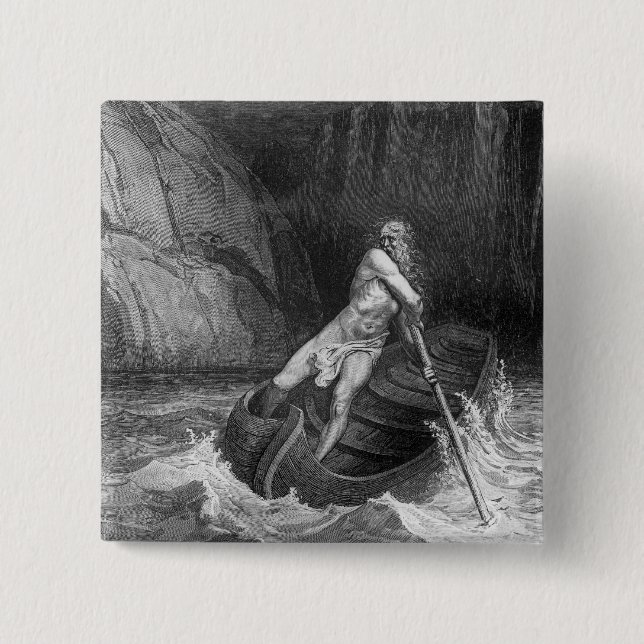 Badge Carré 5 Cm Charon, le passeur de l'enfer (Devant)