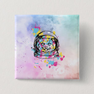 Badge Carré 5 Cm Chat Astronaute