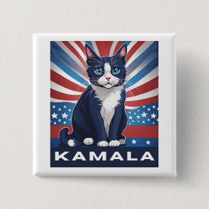 Badge Carré 5 Cm Chat bleu pour Kamala 2024 Démocrate aux élections