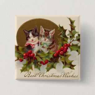 Badge Carré 5 Cm Chat Chaton Holly Winterberry