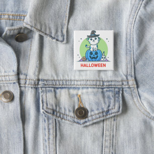 Badge Carré 5 Cm Chat citrouille