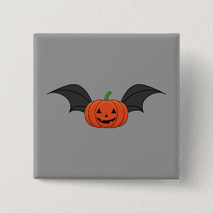 Badge Carré 5 Cm Chat Citrouille d'Halloween