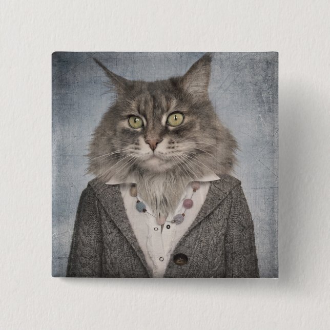 Badge Carré 5 Cm Chat dans des vêtements (Devant)