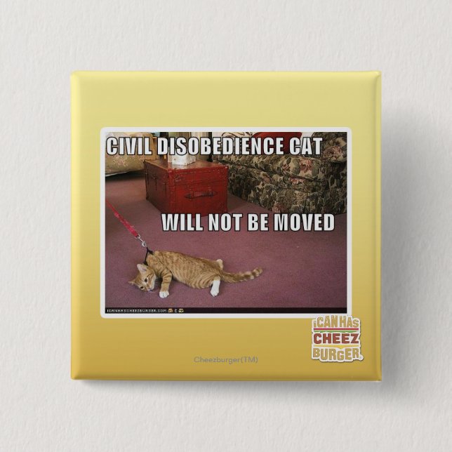 Badge Carré 5 Cm Chat de désobéissance civile (Devant)