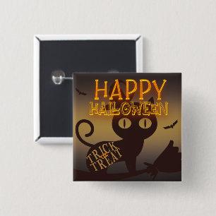 Badge Carré 5 Cm Chat de sorcière Joyeux Halloween   
