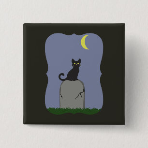 Badge Carré 5 Cm Chat d'Halloween éffrayant
