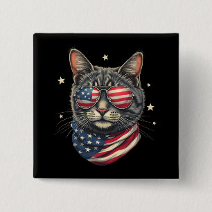 Badge Carré 5 Cm Chat drapeau américain 4 juillet Meowica