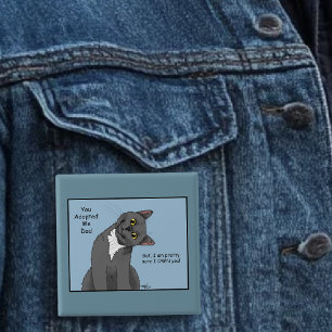 Badge Carré 5 Cm Chat Drôle Papa Fête des Pères Gris Chat Bleu