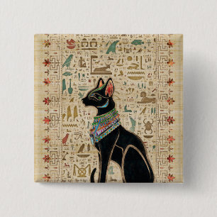Badge Carré 5 Cm Chat égyptien - Bastet sur le papyrus