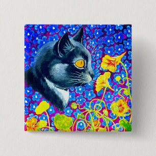 Badge Carré 5 Cm Chat en fleurs