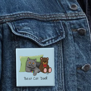 Badge Carré 5 Cm Chat gris fête des pères