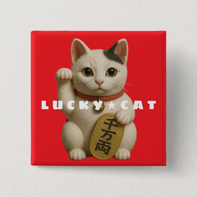 Badge Carré 5 Cm Chat japonais Lucky Charm (Devant)