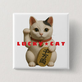Badge Carré 5 Cm Chat japonais Lucky Charm