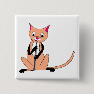 Badge Carré 5 Cm Chat jouant le hautbois
