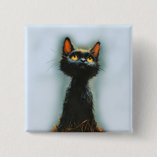 Badge Carré 5 Cm Chat noir enchanté