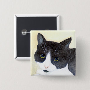 Badge Carré 5 Cm Chat noir et blanc