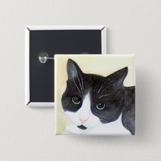 Badge Carré 5 Cm Chat noir et blanc (Devant & derrière)