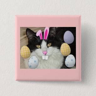 Badge Carré 5 Cm Chat noir et blanc de Pâques