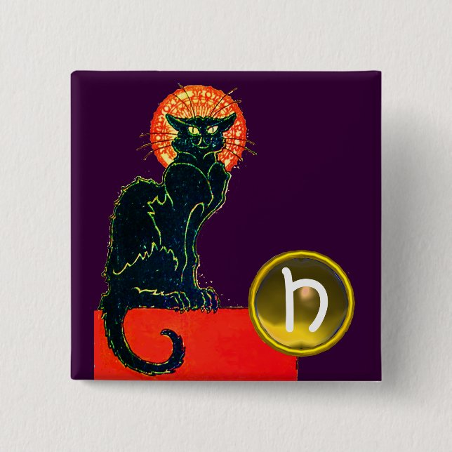 BADGE CARRÉ 5 CM CHAT NOIR HALLOWEEN PARTY MONOGRAM (Devant)