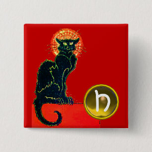 BADGE CARRÉ 5 CM CHAT NOIR HALLOWEEN PARTY MONOGRAM