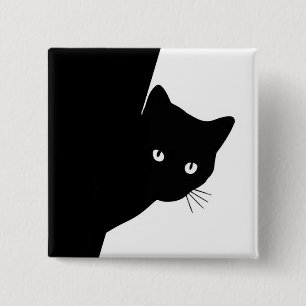 Badge Carré 5 Cm Chat noir rusé