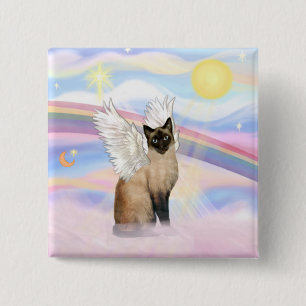 Badge Carré 5 Cm Chat siamois - Nuages