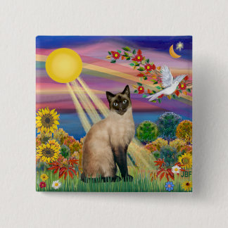 Badge Carré 5 Cm Chat siamois - Soleil d'automne