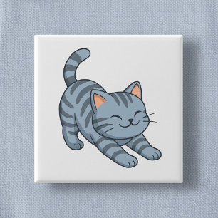 Badge Carré 5 Cm Chat tigré gris étiré