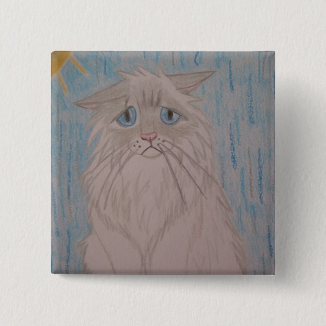 Badge Carré 5 Cm Chat triste (Devant)