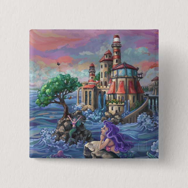 Badge Carré 5 Cm Château de Mermaid (Devant)
