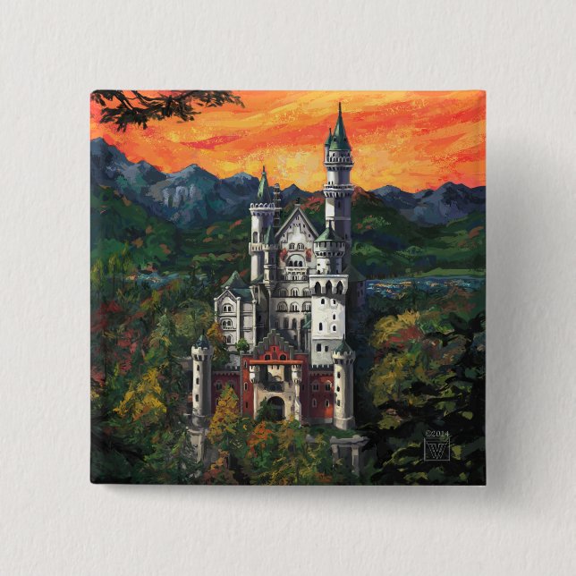 Badge Carré 5 Cm Château Schloss Neuschwanstein (Devant)