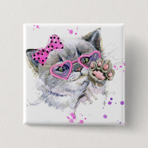 Badge Carré 5 Cm Chaton mignon d'aquarelle