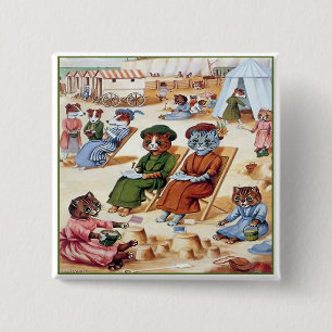 Badge Carré 5 Cm Chats à la plage par Louis Wain